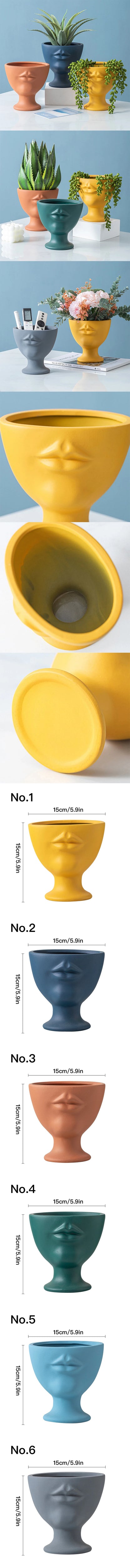 Creative Face Flower Pot Planter Indoor Ceramic Vase Desktop Ornaments Home Decor Garden Decoration Succulent Pot Plant Pot