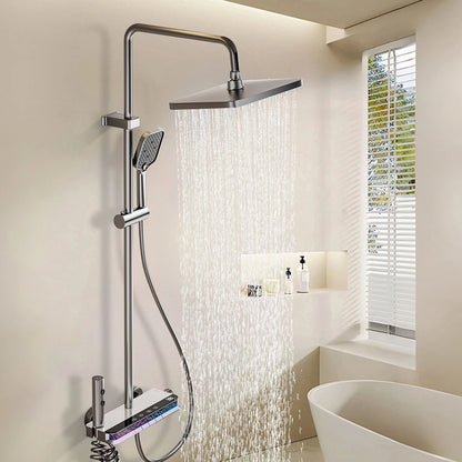 Shower System Bathroom Shower Set Bathtub Hot And Cold Shower Faucet LED Light Digital Display Brass Faucet Piano Key Shower Set