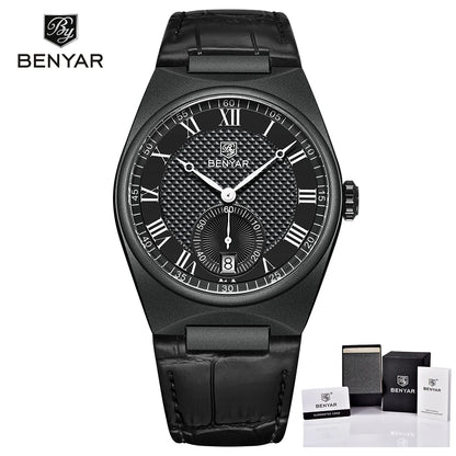 BENYAR Men's Watches Retro Dial Quartz Watch For Men Luxury 40MM Military Leather Original Watches Waterproof Clock Reloj Hombre