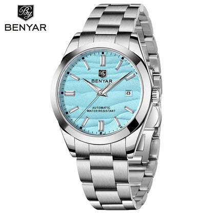 BENYAR 2024 New 40MM Desert Texture Luxury Men's Night Light Stainless Steel Men's Automatic Mechanical Watches BY-5208 Reloj