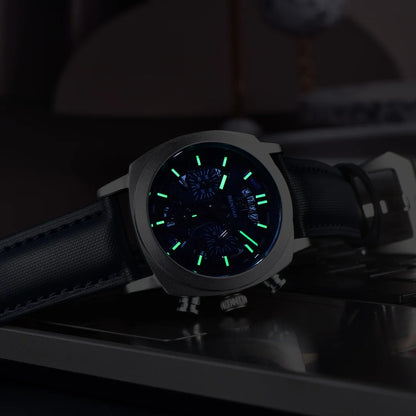 Relógio Benyar Design 2024 para homem, quartzo, 43 mm, mostrador luminoso, resistente à água até 50 m, anti-reflexo, cronógrafo, moderno e novo.