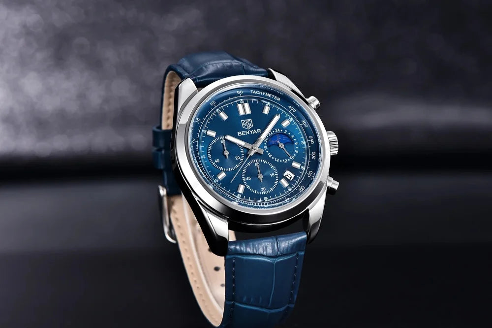 BENYAR New Men Watch 30ATM Waterproof Stainless Steel Quartz Wristwatches Luxury Leather Military Chronograph Watch reloj hombre