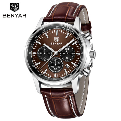 2025 New BENYAR Men's Watches Top Luxury Quartz Wristwatches Chronograph Watch For Man Waterproof Leather Sports Men Gift Clock