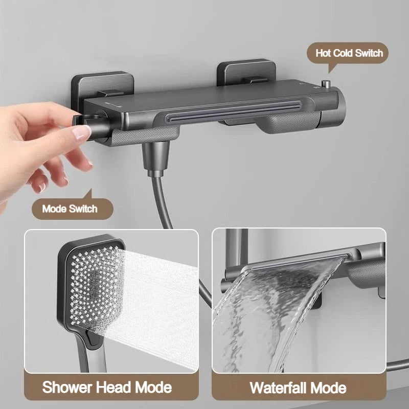 Waterfall Bathtub Faucet Shower Set Household Bathroom Wall Mounted Brass Hot and Cold Mixier Valve Bath Shower Head