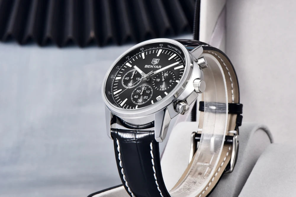 2025 New Men's Watch BENYAR Luxury Quartz Watches For Man Fashion Man Gifts Complete Calendar Top PU Leather Sport Watches Clock