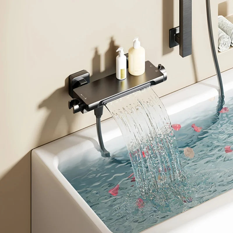 Waterfall Bathtub Faucet Shower Set Household Bathroom Wall Mounted Brass Hot and Cold Mixier Valve Bath Shower Head