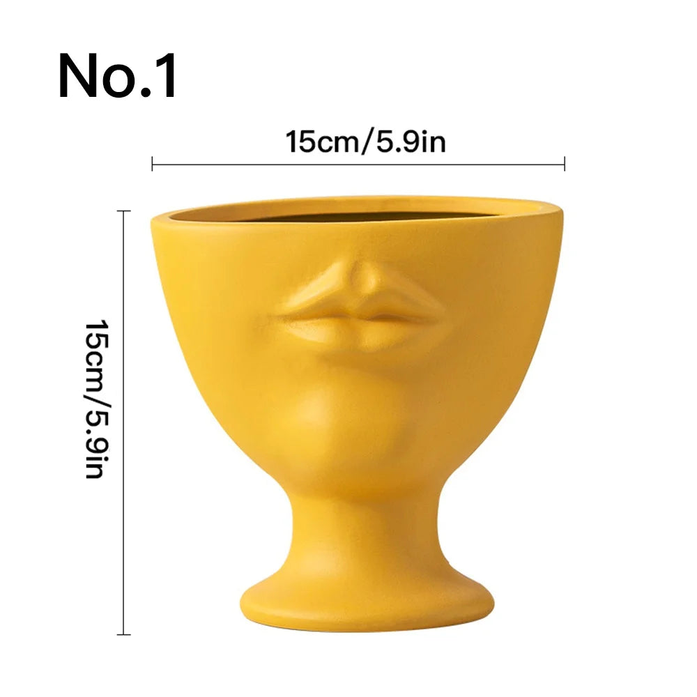 Creative Face Flower Pot Planter Indoor Ceramic Vase Desktop Ornaments Home Decor Garden Decoration Succulent Pot Plant Pot