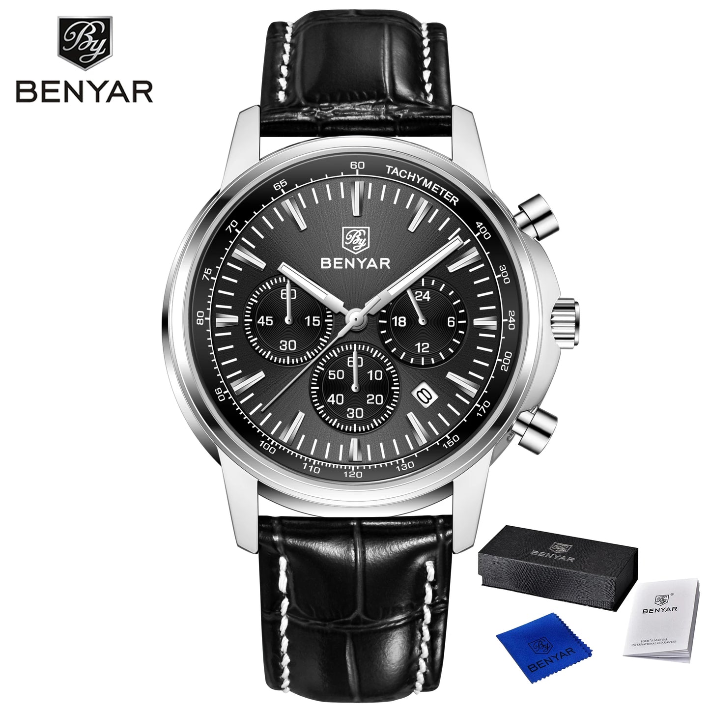 2025 New Men's Watch BENYAR Luxury Quartz Watches For Man Fashion Man Gifts Complete Calendar Top PU Leather Sport Watches Clock