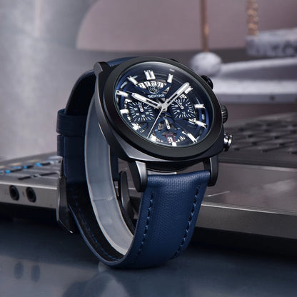Relógio Benyar Design 2024 para homem, quartzo, 43 mm, mostrador luminoso, resistente à água até 50 m, anti-reflexo, cronógrafo, moderno e novo.