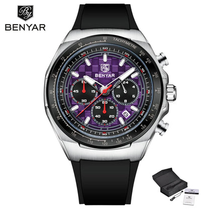 BENYAR 2025 44MM Multi functional Complex Luxury Men Quartz Watches Waterproof Stainless Steel Men Chronograph Gift With Box