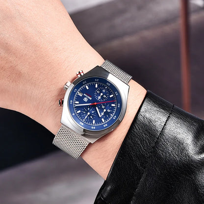 Benyar Men's Quartz Watch Simple Design Waterproof Chronograph Sports Watch Luminous Timer Stopwatch Business Wristwatch For Man