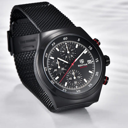 Benyar Men's Quartz Watch Simple Design Waterproof Chronograph Sports Watch Luminous Timer Stopwatch Business Wristwatch For Man