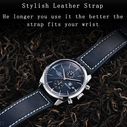 2024 New BENYAR Leather Men Quartz Wristwatches Luxury Brand 100M Waterproof Men Watch Military Sports Chronograph Watch for Men