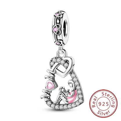 Hot Sale 925 Sterling Silve Charms Beads Forever Love Heart Sister Family Life Charms Dangle For Bracelet Woman Jewelry Gifts