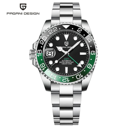 PAGANI DESIGN New GMT Men's Watch Luxury Sapphire Automatic Mechanical Watch 40MM Stainless Steel 100M Waterproof Watch