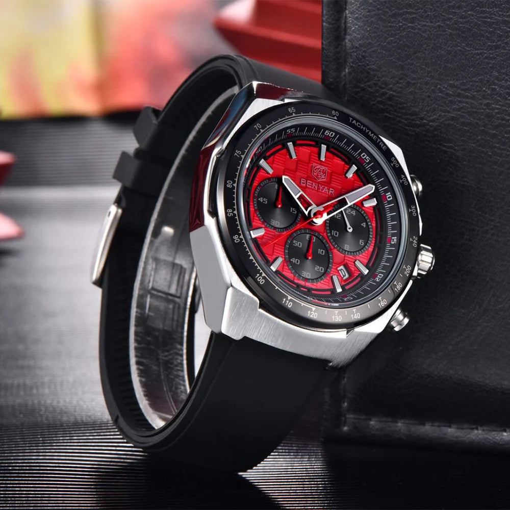 BENYAR 2025 44MM Multi functional Complex Luxury Men Quartz Watches Waterproof Stainless Steel Men Chronograph Gift With Box