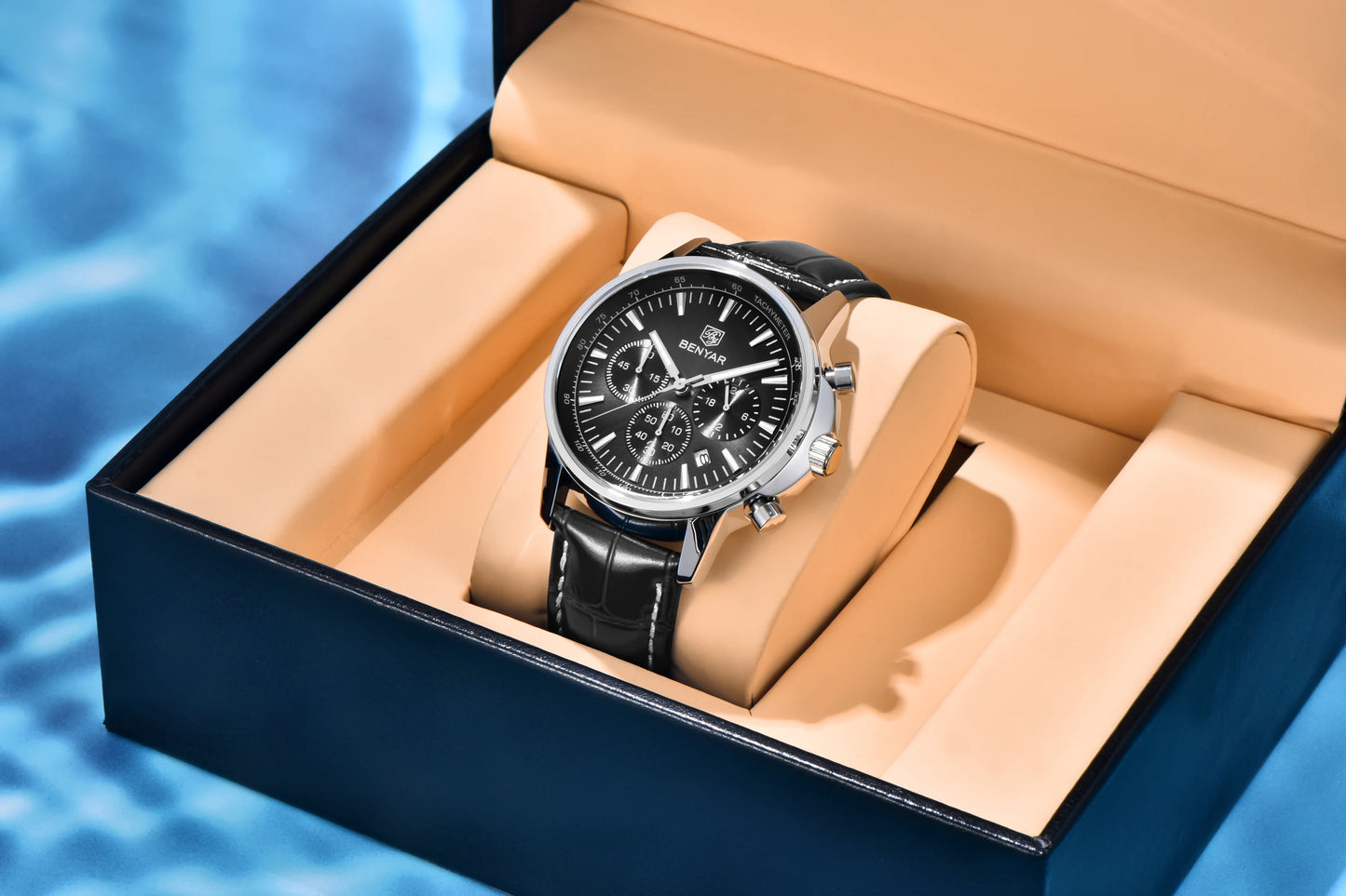 2025 New Men's Watch BENYAR Luxury Quartz Watches For Man Fashion Man Gifts Complete Calendar Top PU Leather Sport Watches Clock