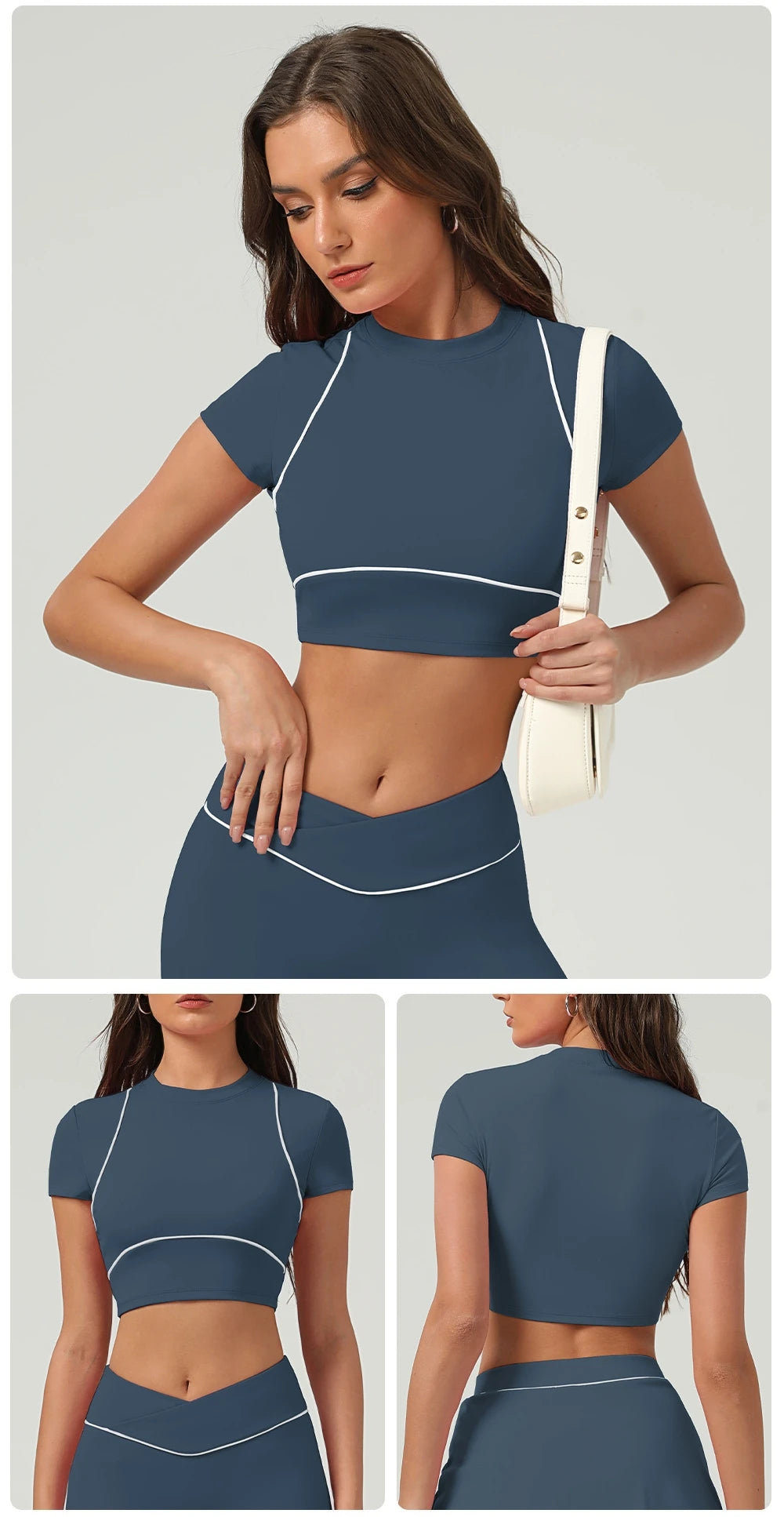 Yoga Top Sport T Shirts Women Fitness Clothes Workout Short-sleeved Crop Top Gym Running Active Wear Push Up Sport Top