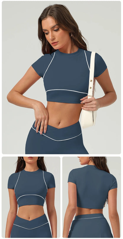 Yoga Top Sport T Shirts Women Fitness Clothes Workout Short-sleeved Crop Top Gym Running Active Wear Push Up Sport Top