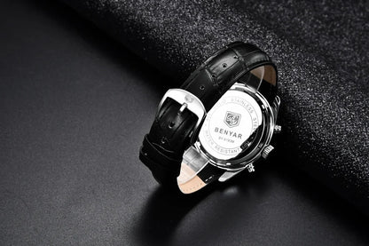 BENYAR New Men Watch 30ATM Waterproof Stainless Steel Quartz Wristwatches Luxury Leather Military Chronograph Watch reloj hombre