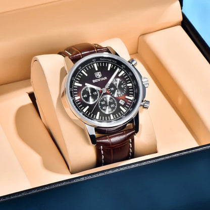 2025 New BENYAR Men's Watches Top Luxury Quartz Wristwatches Chronograph Watch For Man Waterproof Leather Sports Men Gift Clock