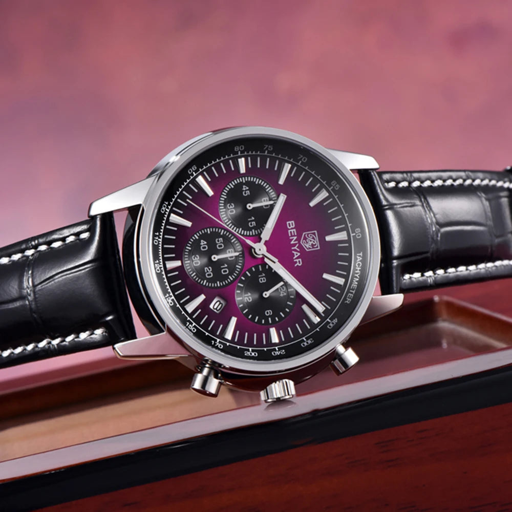 2025 New Men's Watch BENYAR Luxury Quartz Watches For Man Fashion Man Gifts Complete Calendar Top PU Leather Sport Watches Clock