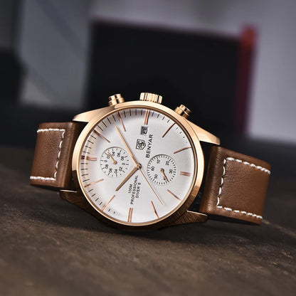 2024 New BENYAR Leather Men Quartz Wristwatches Luxury Brand 100M Waterproof Men Watch Military Sports Chronograph Watch for Men