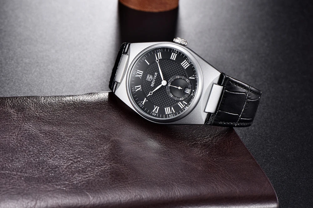 BENYAR Men's Watches Retro Dial Quartz Watch For Men Luxury 40MM Military Leather Original Watches Waterproof Clock Reloj Hombre