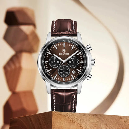 2025 New BENYAR Men's Watches Top Luxury Quartz Wristwatches Chronograph Watch For Man Waterproof Leather Sports Men Gift Clock