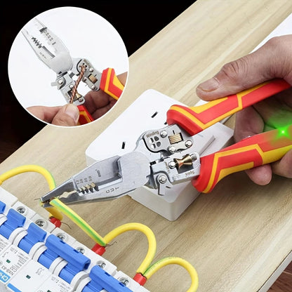 8-in-1 Stripping Pliers with Voltage Tester Versatile Wire Stripping Pliers with Electricity Measurement Cutting Crimping Pliers