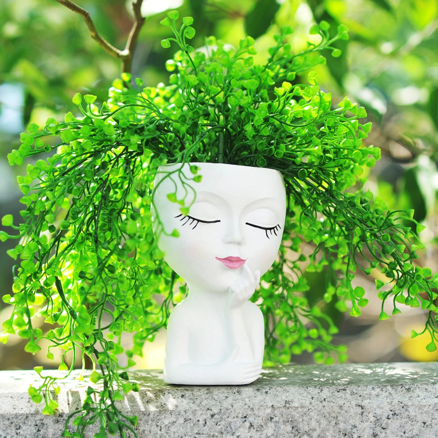 Face Flower Pot Sleeping Beauty Smooth Edge Human Head Planter Decorative Artistic Resin Drainage Plant Pot For Garden