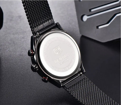Benyar Men's Quartz Watch Simple Design Waterproof Chronograph Sports Watch Luminous Timer Stopwatch Business Wristwatch For Man