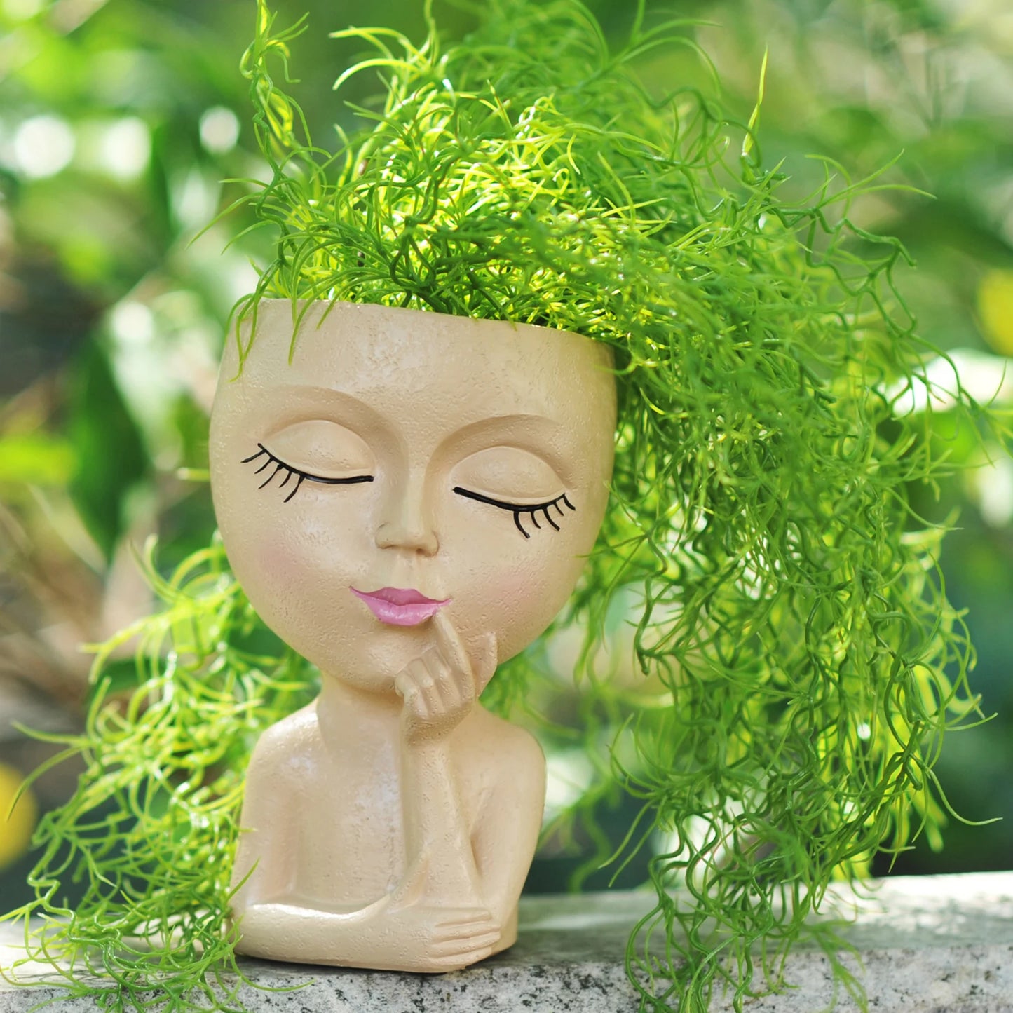 Face Flower Pot Sleeping Beauty Smooth Edge Human Head Planter Decorative Artistic Resin Drainage Plant Pot For Garden