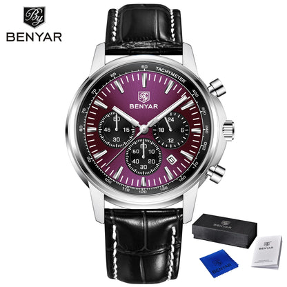 2025 New Men's Watch BENYAR Luxury Quartz Watches For Man Fashion Man Gifts Complete Calendar Top PU Leather Sport Watches Clock