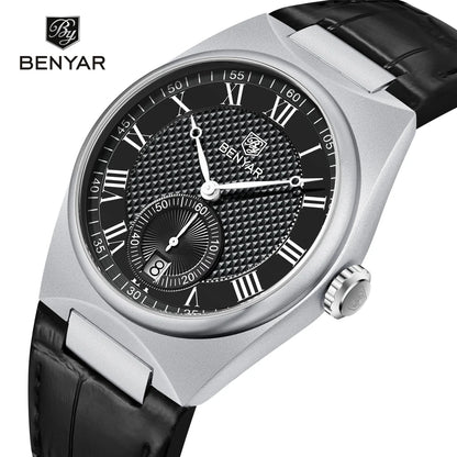 BENYAR Men's Watches Retro Dial Quartz Watch For Men Luxury 40MM Military Leather Original Watches Waterproof Clock Reloj Hombre