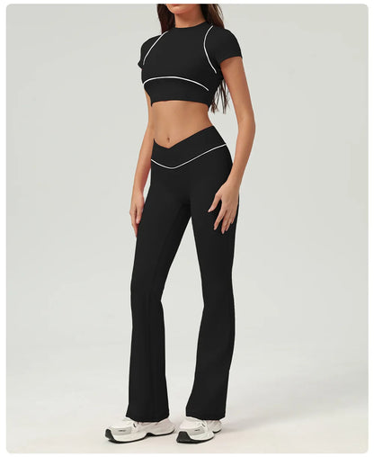 Yoga Top Sport T Shirts Women Fitness Clothes Workout Short-sleeved Crop Top Gym Running Active Wear Push Up Sport Top