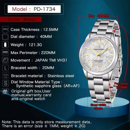 PAGANI DESIGN 40MM Meteorite dial Men Quartz Watches Luxury Business Sapphire 316L Stainless Steel 100M Waterproof Watch For Men