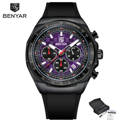 BENYAR 2025 44MM Multi functional Complex Luxury Men Quartz Watches Waterproof Stainless Steel Men Chronograph Gift With Box