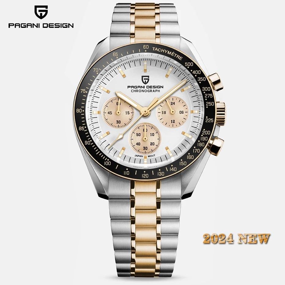 PAGANI DESIGN 2025 New Moon Watch Retro Luxury Quartz Watches For Men Stainless steel Luminous waterproof Sport Chronograph Man