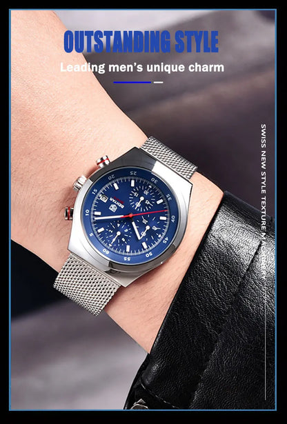 Benyar Men's Quartz Watch Simple Design Waterproof Chronograph Sports Watch Luminous Timer Stopwatch Business Wristwatch For Man