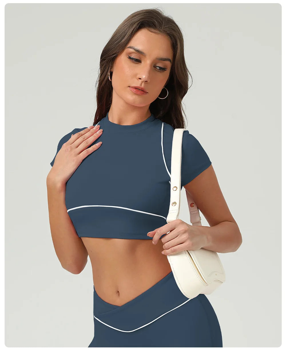 Yoga Top Sport T Shirts Women Fitness Clothes Workout Short-sleeved Crop Top Gym Running Active Wear Push Up Sport Top