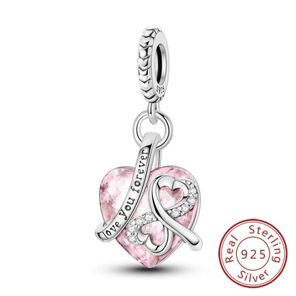 Hot Sale 925 Sterling Silve Charms Beads Forever Love Heart Sister Family Life Charms Dangle For Bracelet Woman Jewelry Gifts