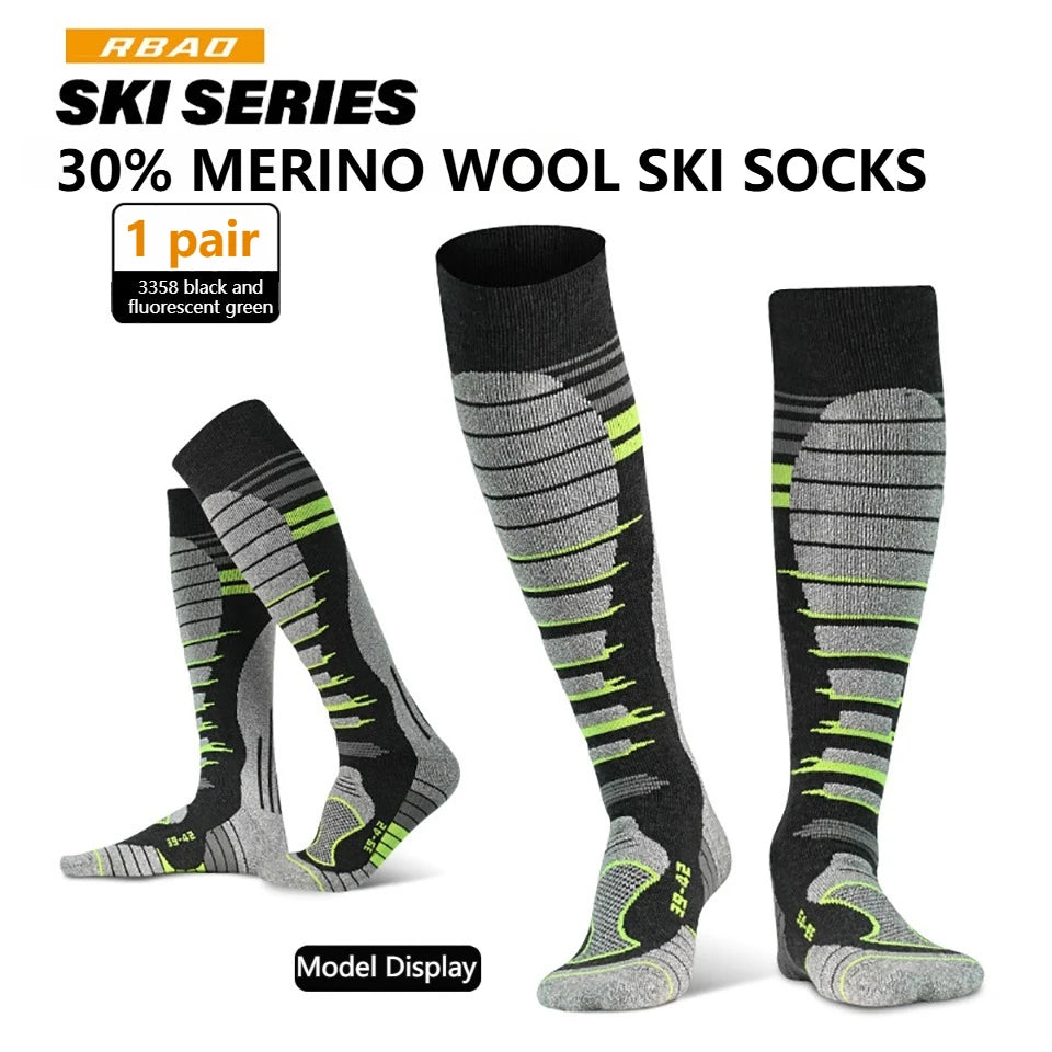 GTUBIKE 1 Pair Merino Wool Winter Men Warm Ski Socks Thicker Sports Snowboard Cycling Soccer Socks High Elastic Thermal Socks