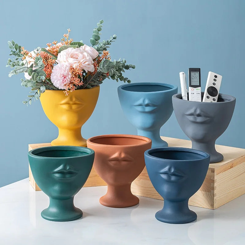 Creative Face Flower Pot Planter Indoor Ceramic Vase Desktop Ornaments Home Decor Garden Decoration Succulent Pot Plant Pot