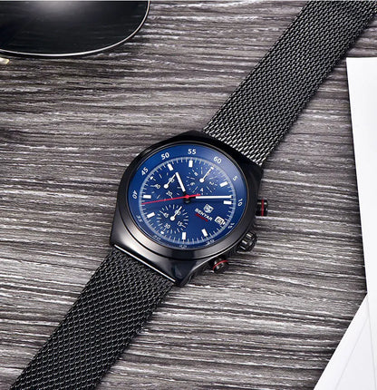 Benyar Men's Quartz Watch Simple Design Waterproof Chronograph Sports Watch Luminous Timer Stopwatch Business Wristwatch For Man