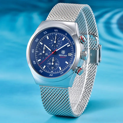 Benyar Men's Quartz Watch Simple Design Waterproof Chronograph Sports Watch Luminous Timer Stopwatch Business Wristwatch For Man