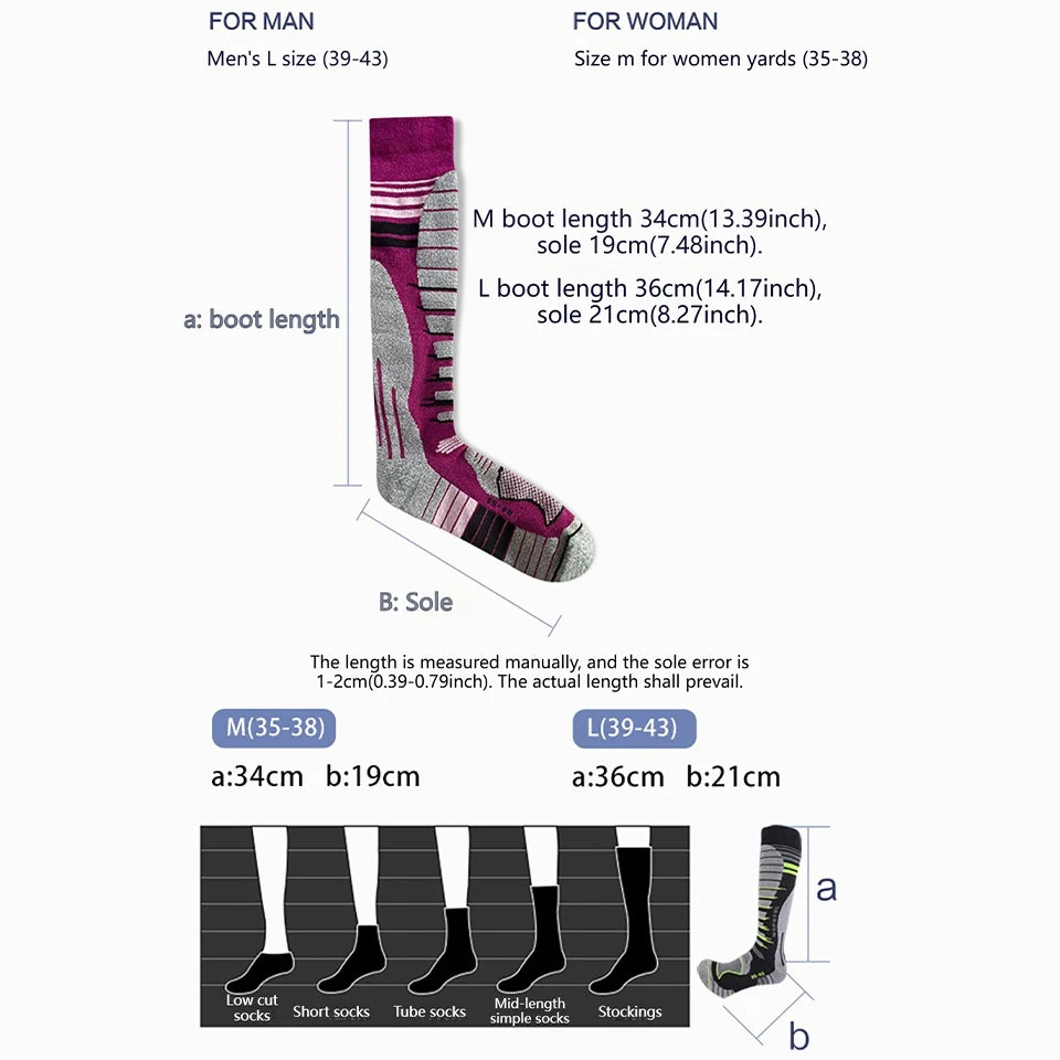 GTUBIKE 1 Pair Merino Wool Winter Men Warm Ski Socks Thicker Sports Snowboard Cycling Soccer Socks High Elastic Thermal Socks