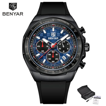 BENYAR 2025 44MM Multi functional Complex Luxury Men Quartz Watches Waterproof Stainless Steel Men Chronograph Gift With Box