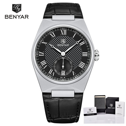 BENYAR Men's Watches Retro Dial Quartz Watch For Men Luxury 40MM Military Leather Original Watches Waterproof Clock Reloj Hombre