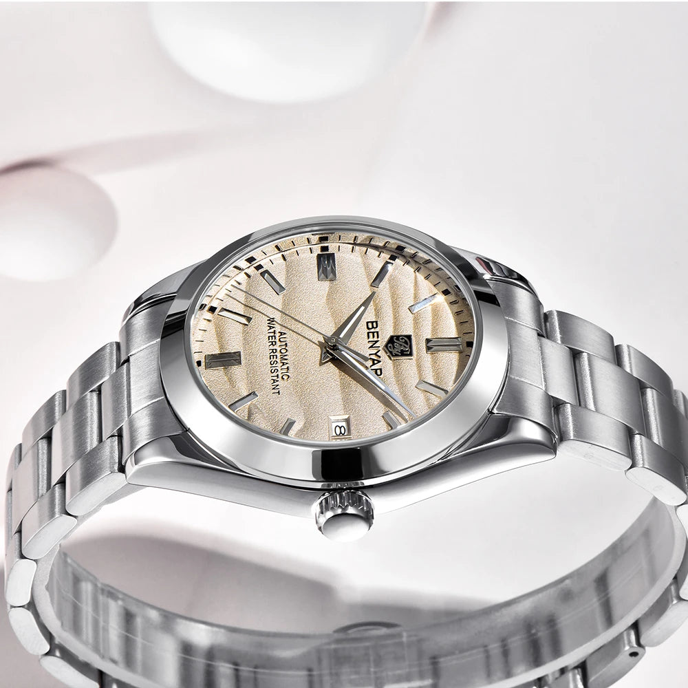 BENYAR 2024 New 40MM Desert Texture Luxury Men's Night Light Stainless Steel Men's Automatic Mechanical Watches BY-5208 Reloj